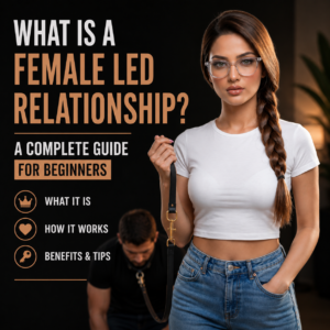 Infographic defining a Female Led Relationship through four pillars: consensual, she decides, her priority, and he supports.