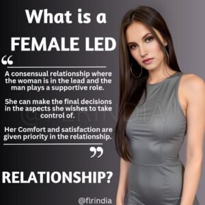 A beautiful woman with a Female led relationship femdom caption