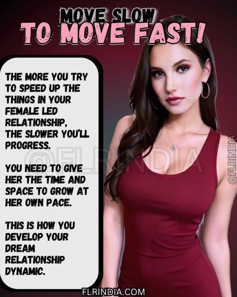 A beautiful woman with an educational Female Led Relationship caption