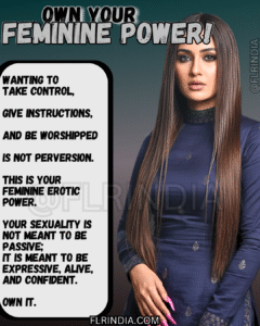 A beautiful woman with an educational Female Led Relationship caption