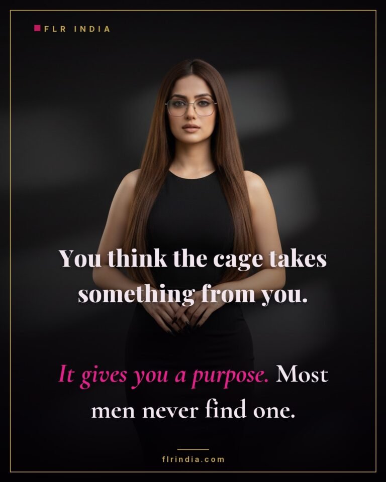 Femdom caption — wife reframes the chastity cage as giving her husband purpose.