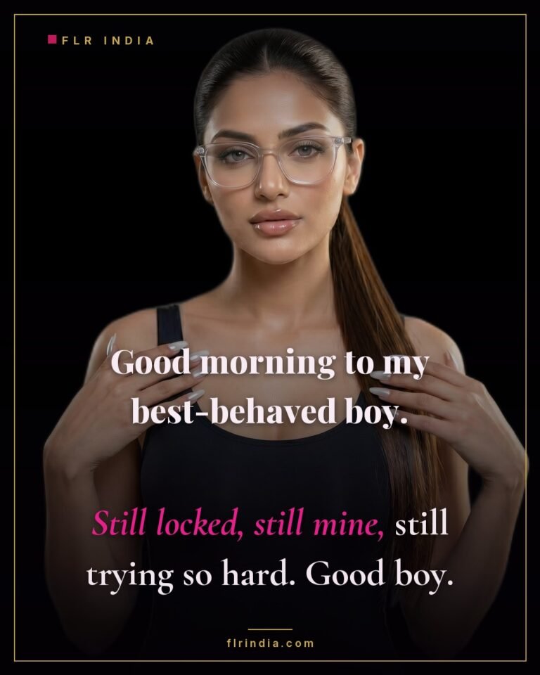 Good boy caption — wife greets her caged husband with morning praise.