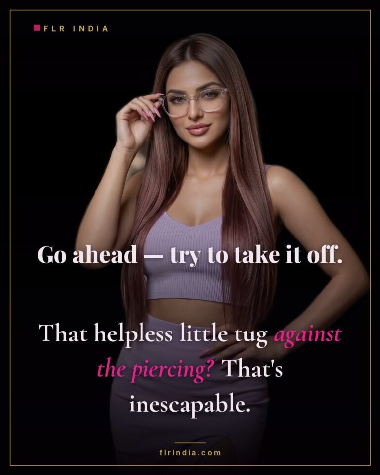 Prince Albert chastity caption — the helpless tug against the piercing is what inescapable feels like.