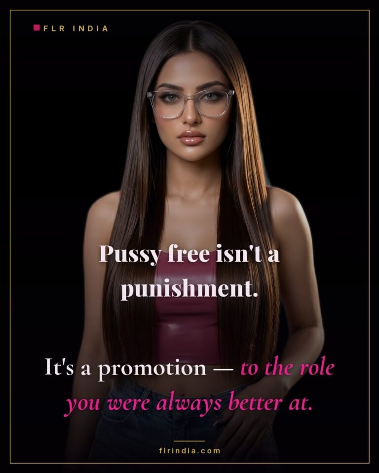 Pussy free caption — wife frames her husband's pussy free status as a promotion to service.