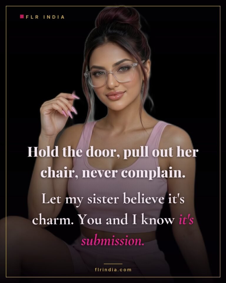 FLR caption — the sister believes it is charm while the wife and husband know it is submission.