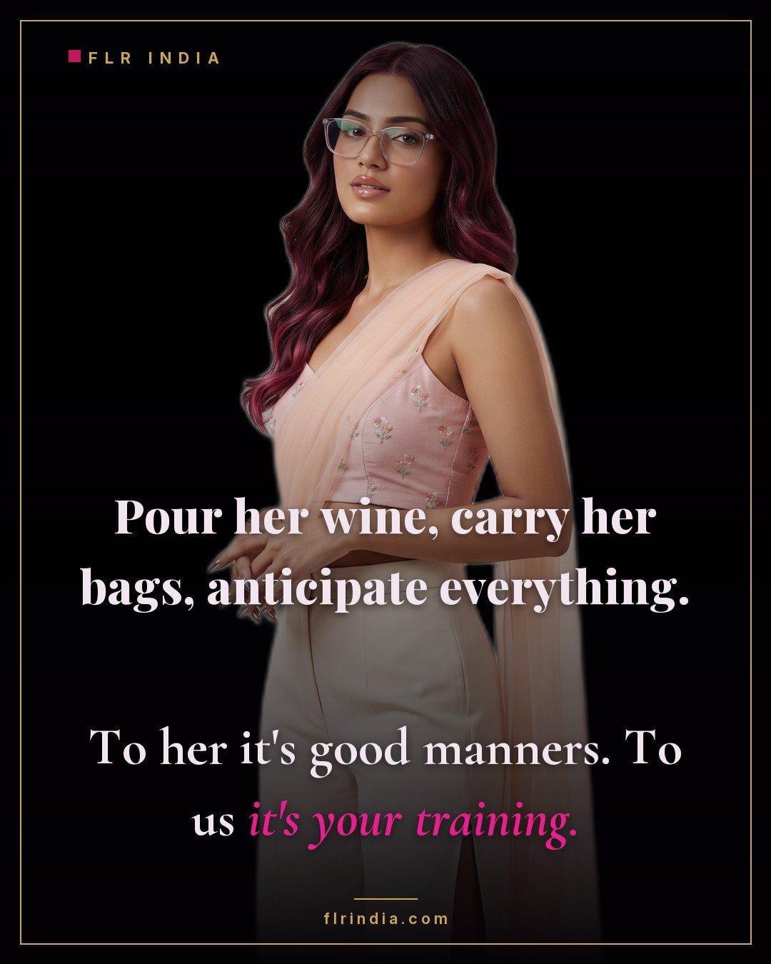 FLR caption — what the sister reads as good manners is really the husband's training.