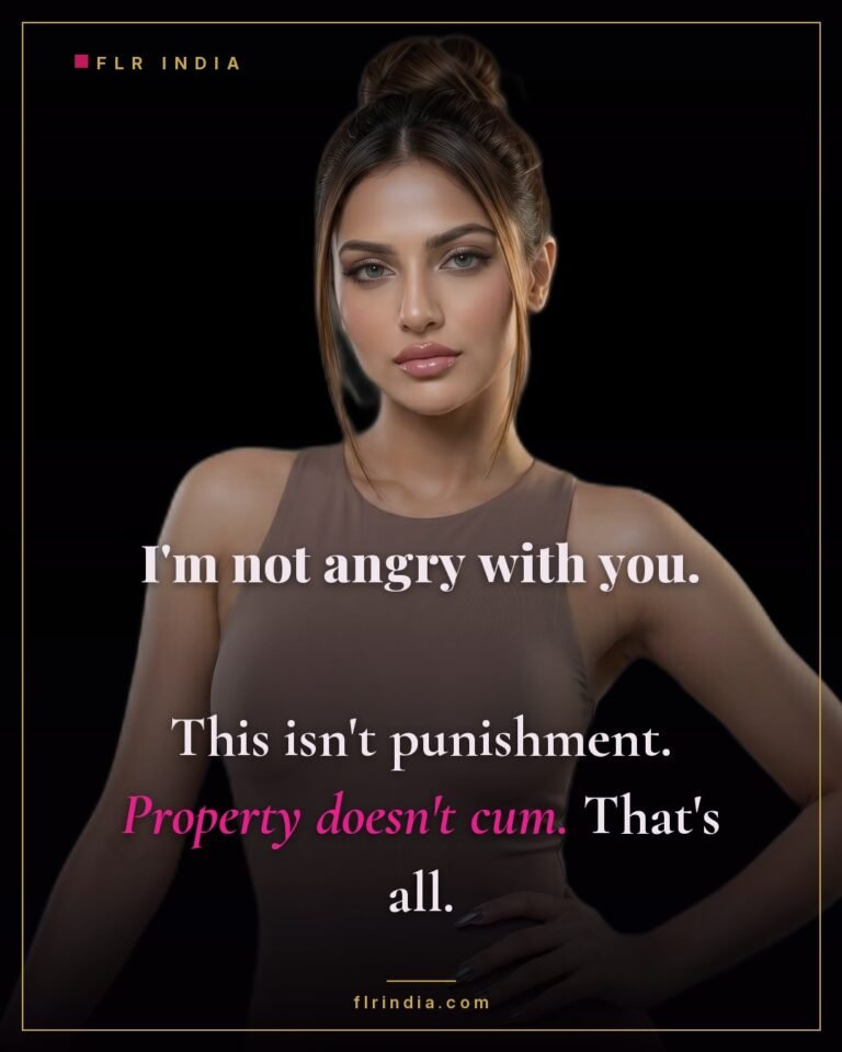 Chastity slave caption — she is not angry and it is not punishment; property does not cum.