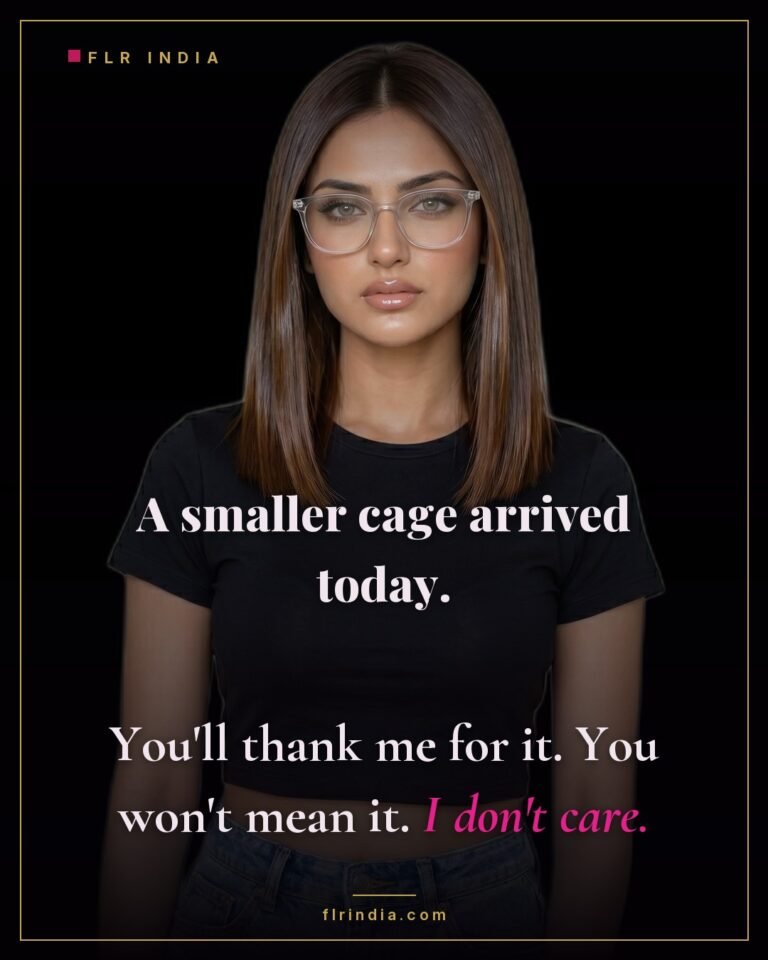 Cruel chastity caption — a smaller cage arrived; he will thank her without meaning it and she does not care.