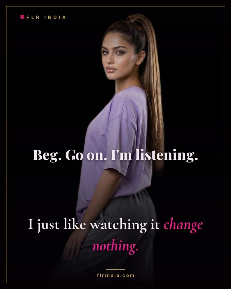 Cruel femdom caption — she listens to him beg because she enjoys watching it change nothing.