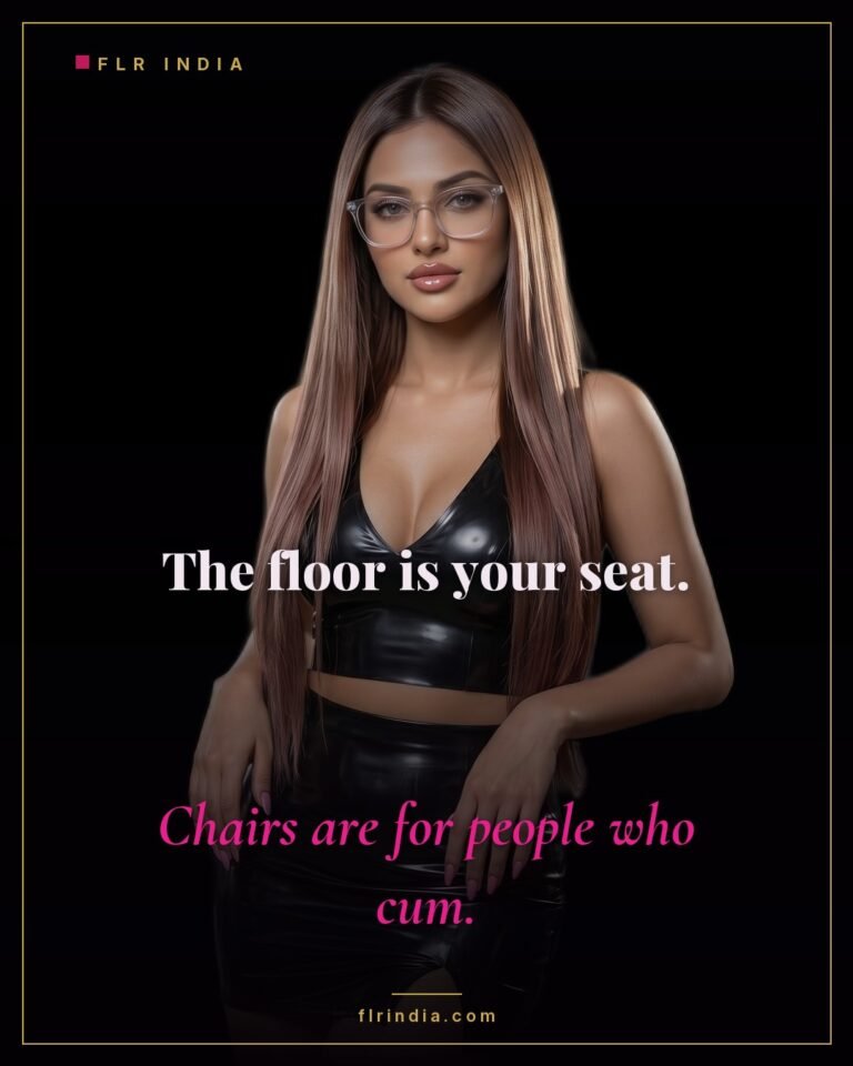 Cruel femdom caption — the floor is his seat, because chairs are for people who cum.