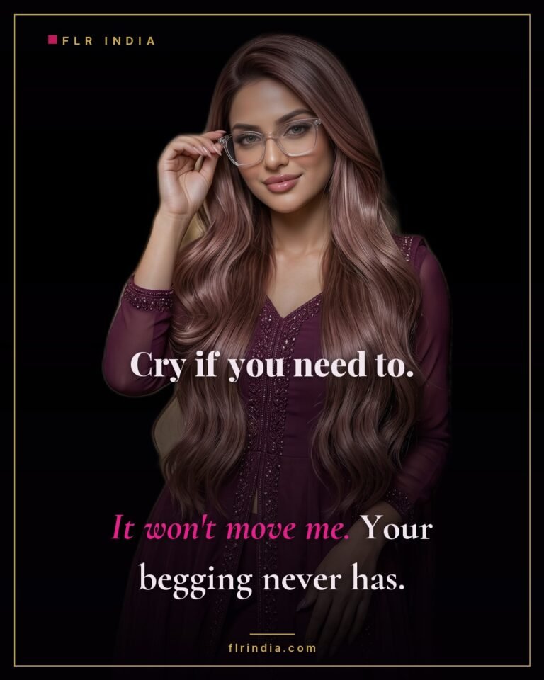 Cruel femdom caption — he can cry; it will not move her, and his begging never has.