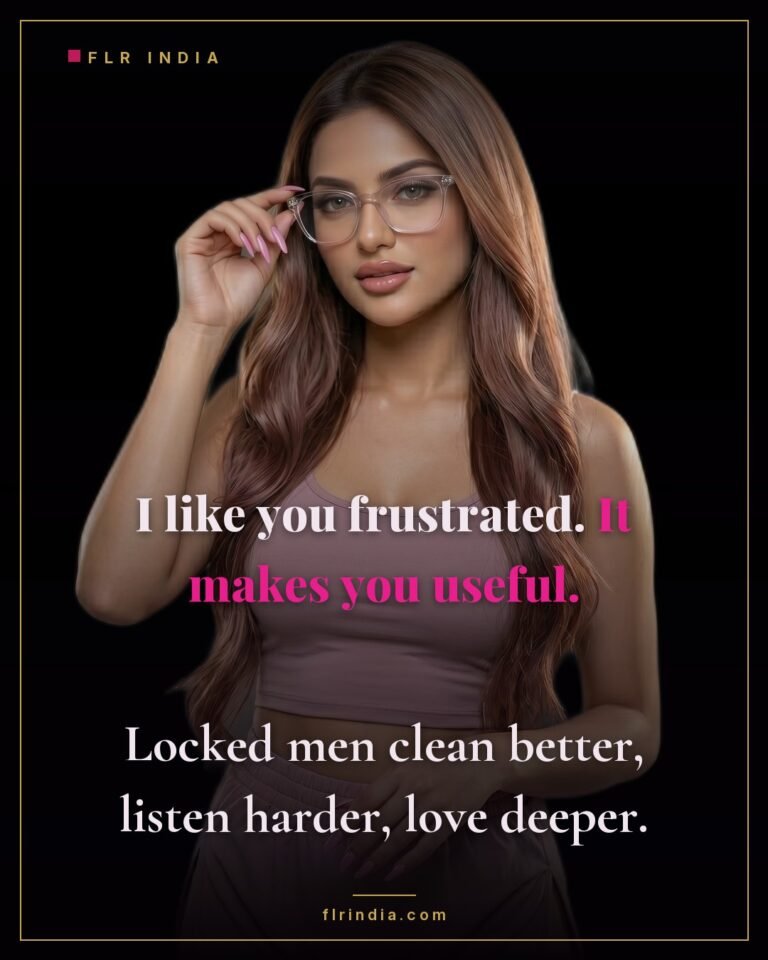 Femdom chastity caption — wife keeps her husband frustrated because denial makes him useful.