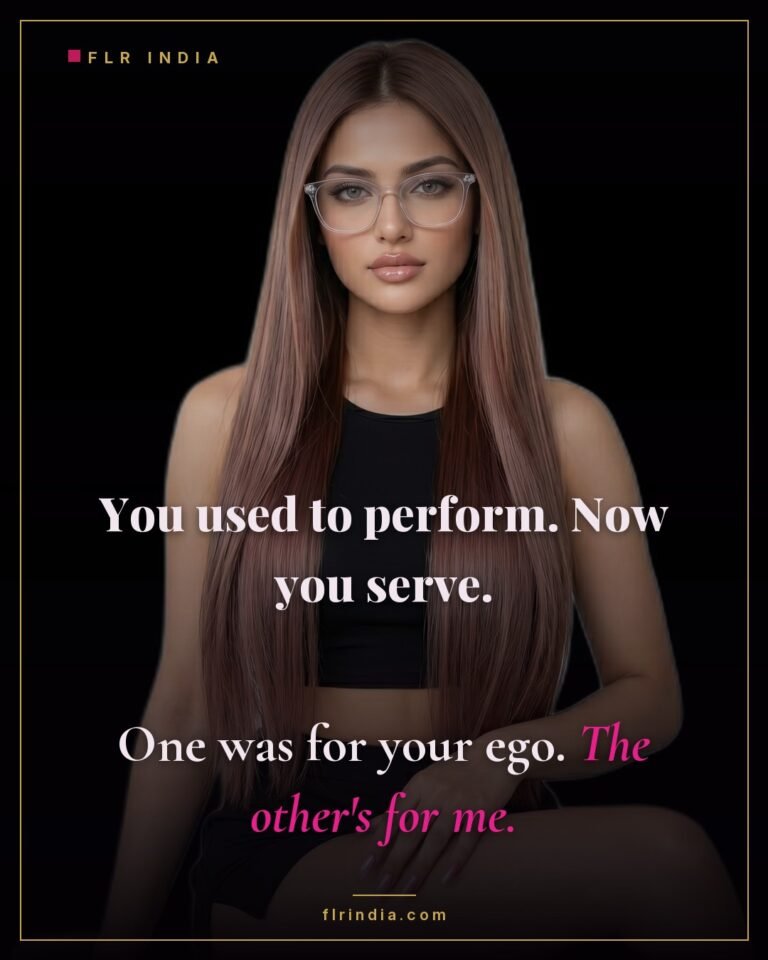 Femdom chastity caption — dominant wife contrasts her husband's old performing with his new service to her.