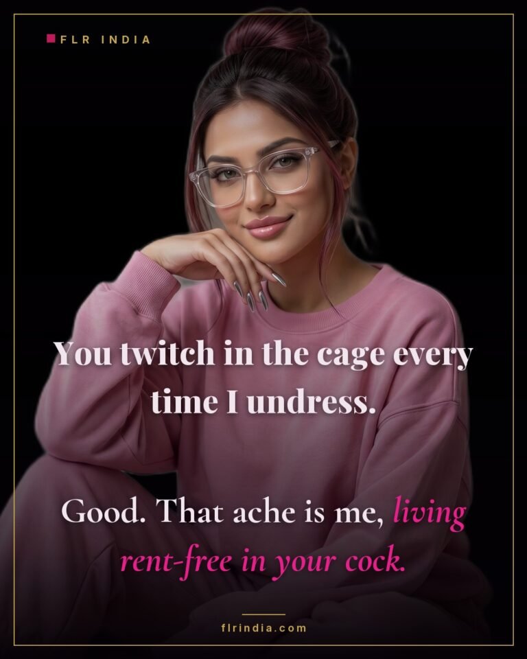 Femdom chastity caption — wife enjoys that her caged husband aches whenever she undresses.