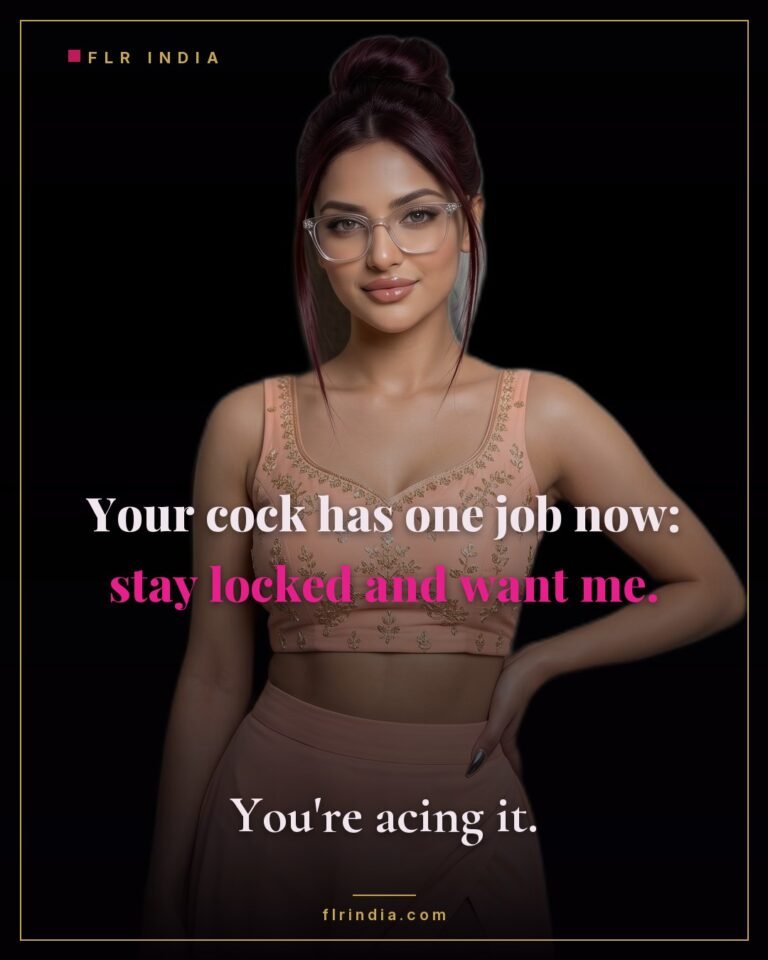 Femdom chastity caption — wife defines her caged husband's only job as staying locked and wanting her.