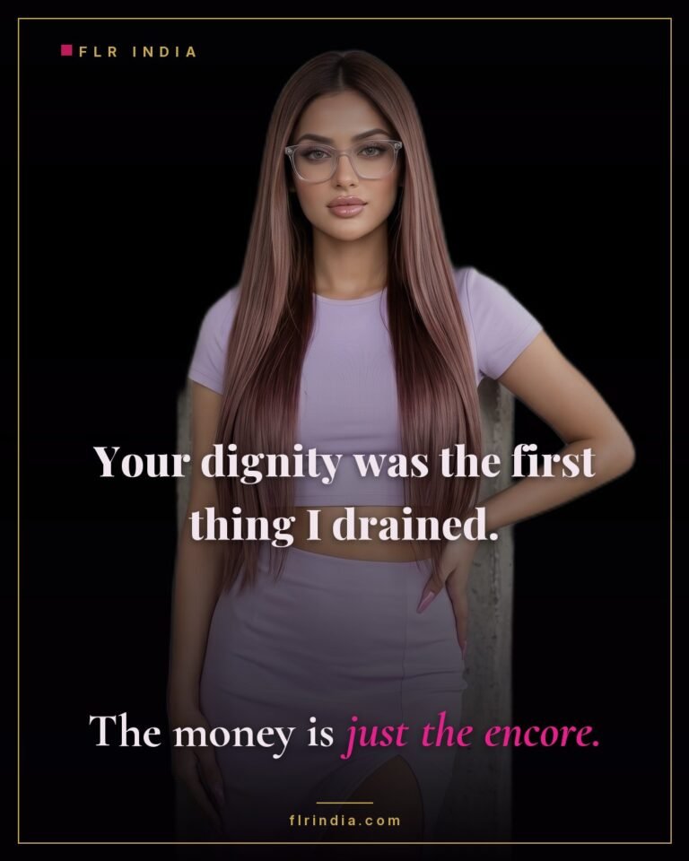 Findom caption — Goddess drains her paypig's dignity before his money.