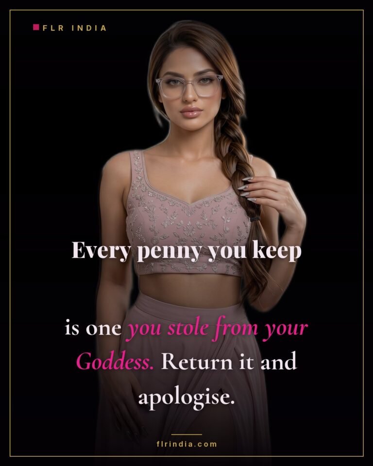 Findom caption — Goddess claims every penny her slave keeps is stolen from her.