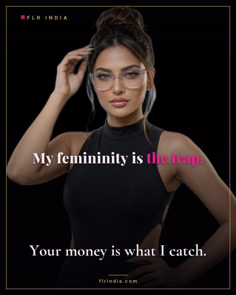 Findom caption — Goddess uses her femininity to trap money.