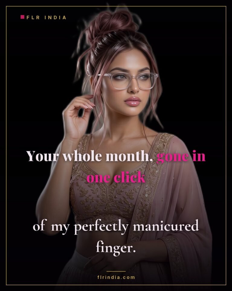 Findom caption — Goddess spends her paypig's month in one click.