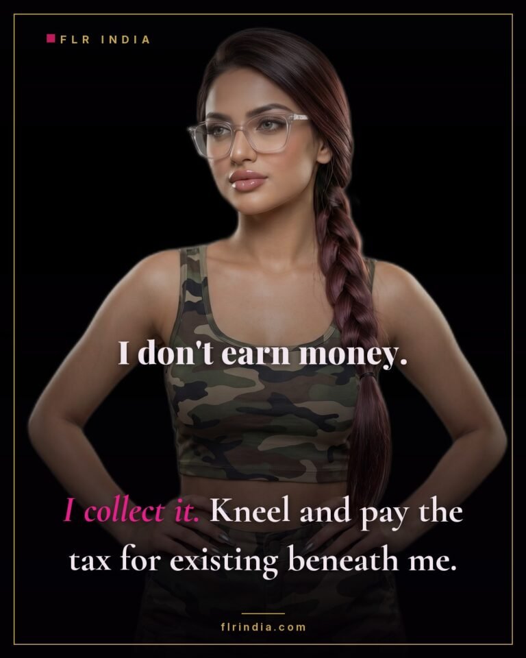 Findom caption — Goddess collects money as tribute rather than earning it.