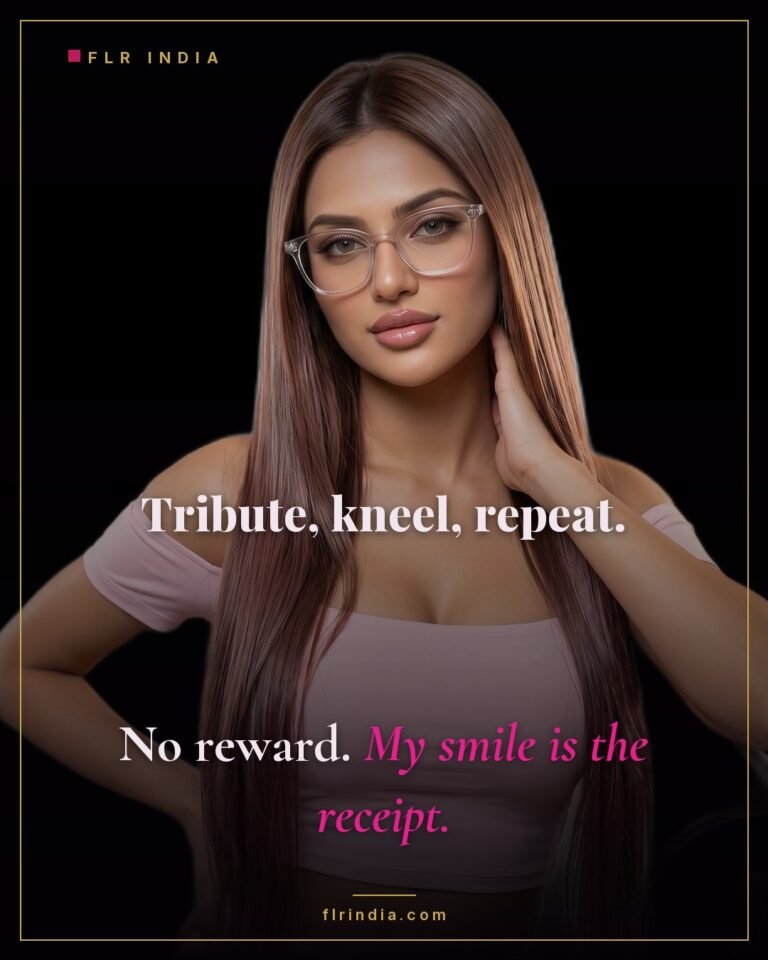 Findom caption — Goddess gives only a smile as the receipt for tribute.