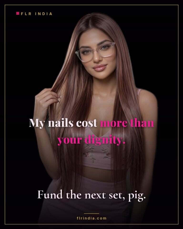 Findom caption — Goddess funds her luxuries with her paypig's dignity.