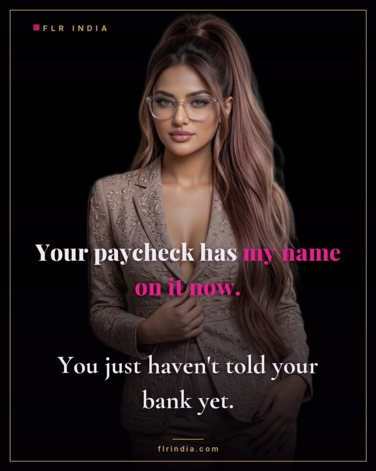 Findom caption — Goddess claims ownership of her money slave's paycheck.