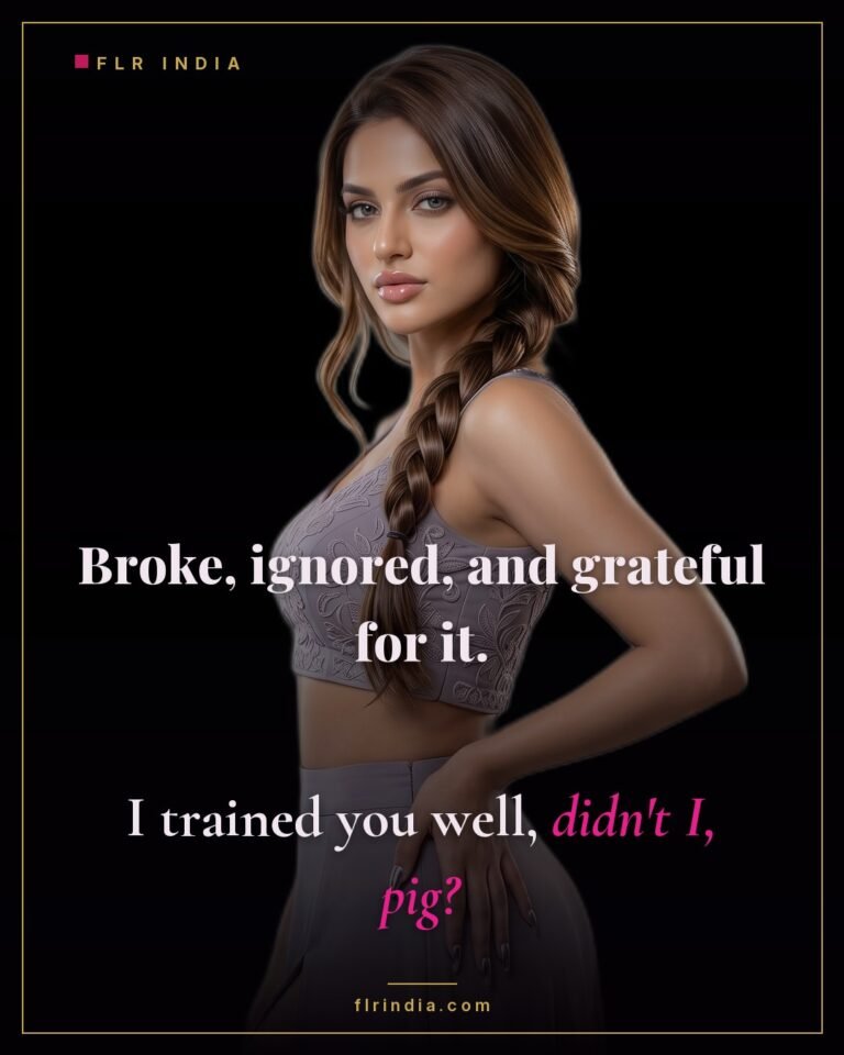 Findom caption — Goddess has trained her paypig to be broke and grateful.