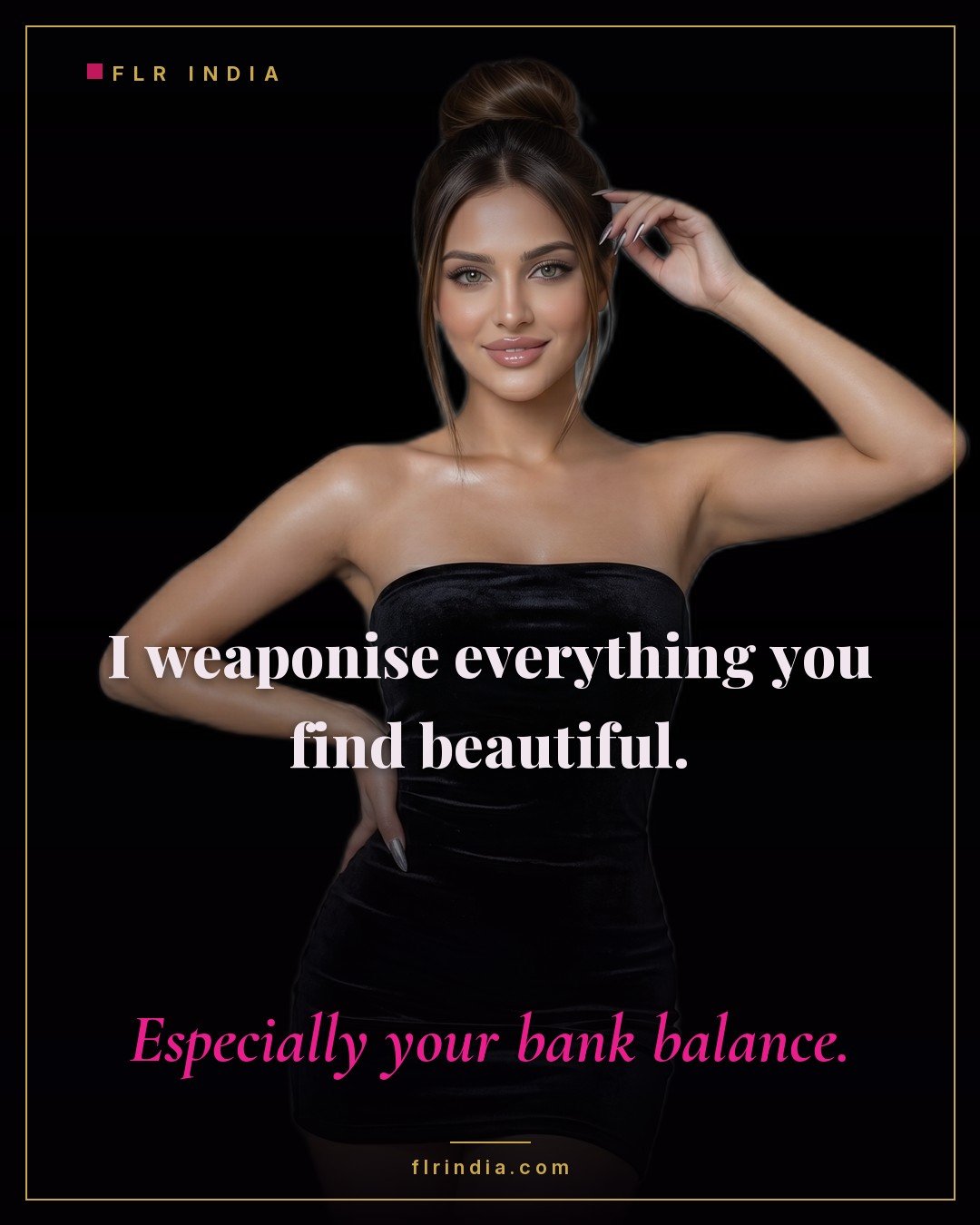 Findom caption — Goddess weaponises beauty against her paypig's balance.