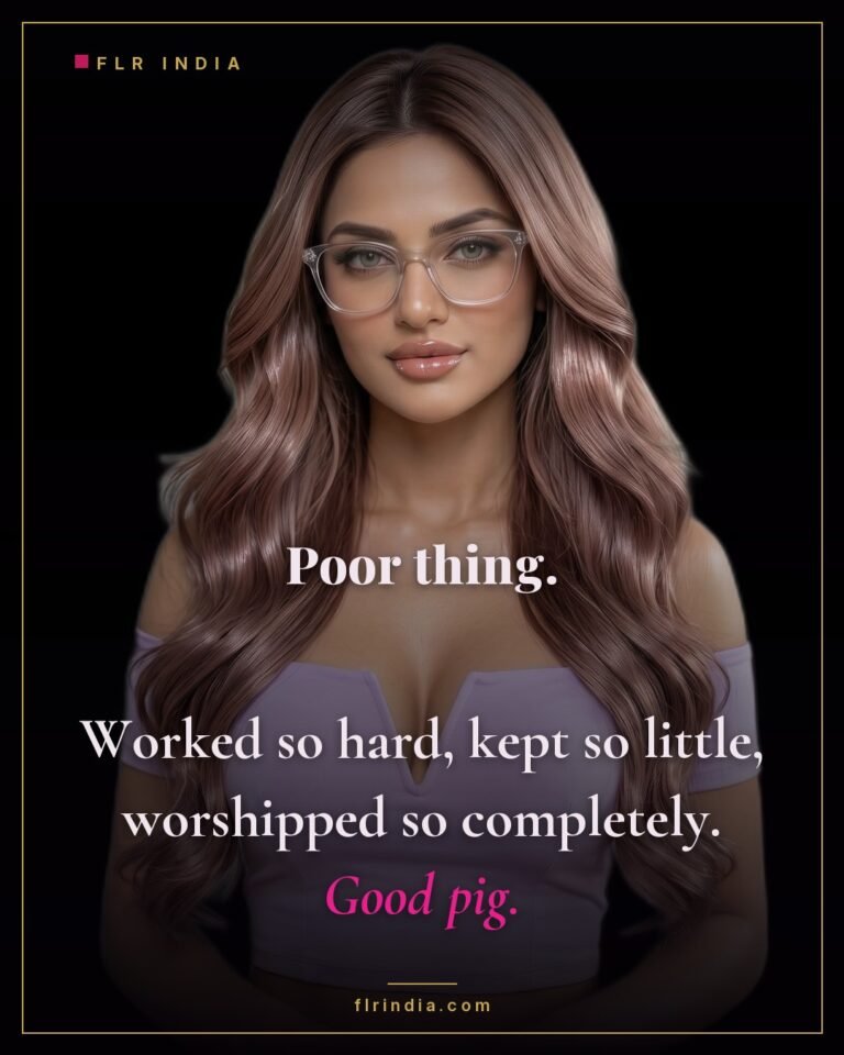 Findom caption — Goddess pities the paypig who keeps nothing for himself.