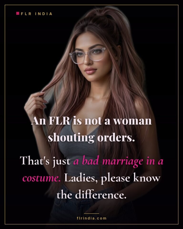 FLR caption — a female led relationship is not a woman shouting orders, that's a bad marriage in a costume.