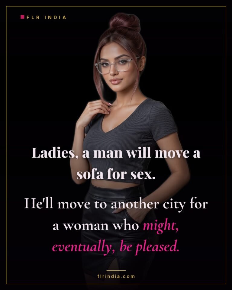 FLR caption — a man will do anything for a woman who might eventually be pleased with him.