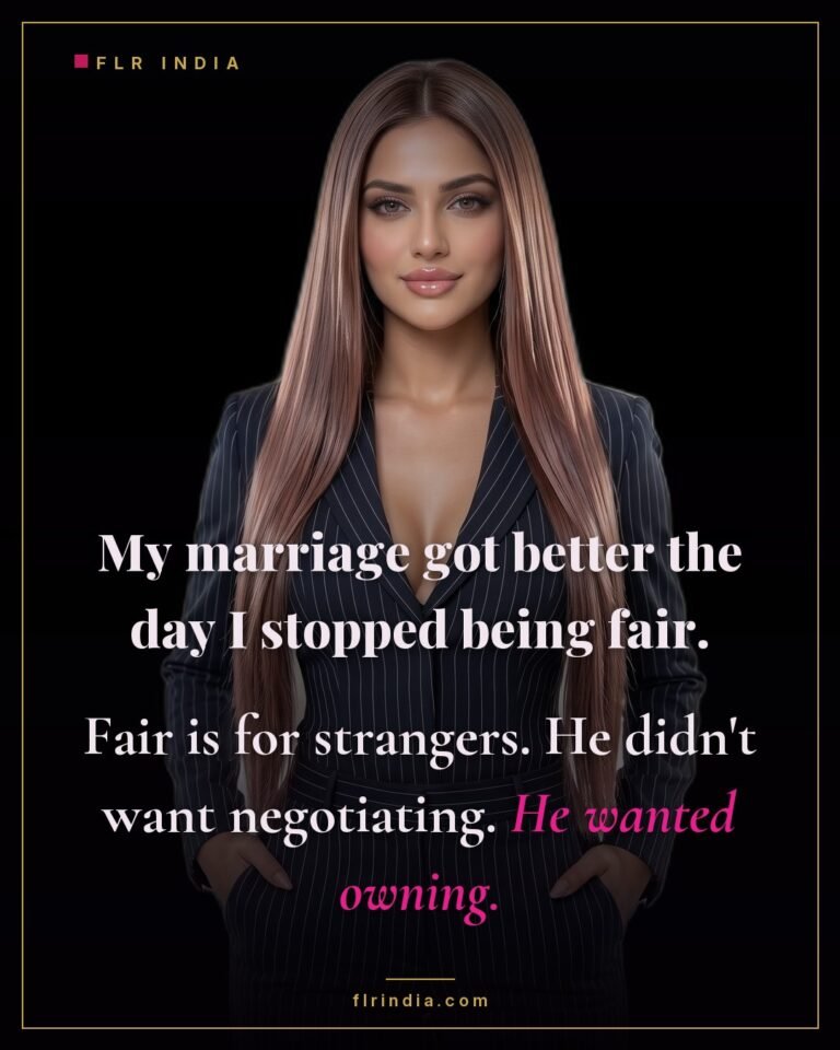 FLR caption — wife says her marriage improved when she stopped being fair and started owning him.