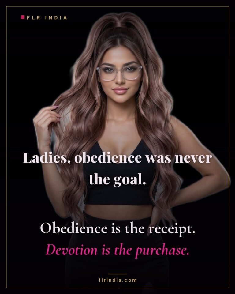 FLR caption — obedience is only the receipt; devotion is what a Female Led Relationship actually buys.