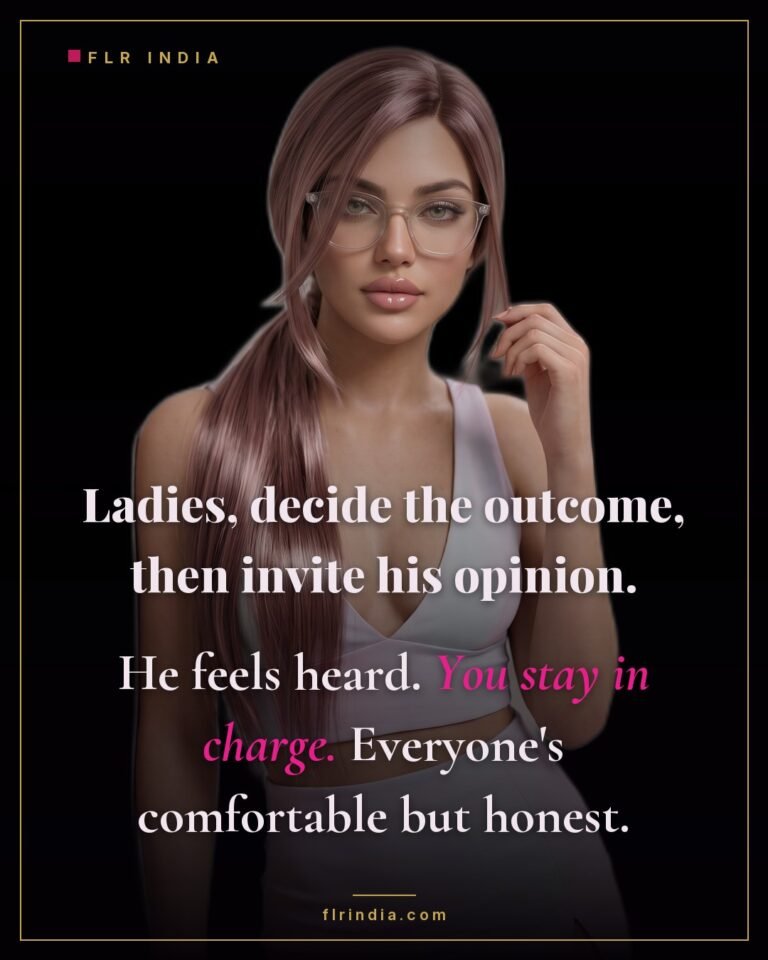 FLR tips caption — experienced FLR wife advises deciding first, then inviting his opinion so he feels heard.