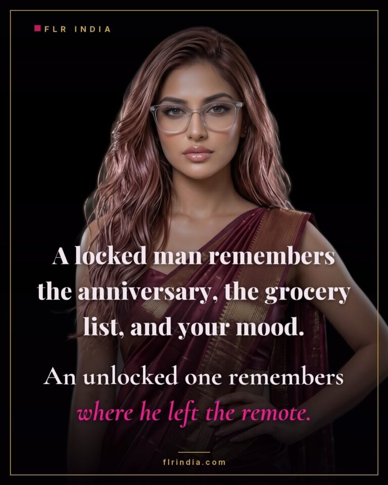 FLR tips caption — experienced FLR wife jokes a locked man remembers everything an unlocked one forgets.