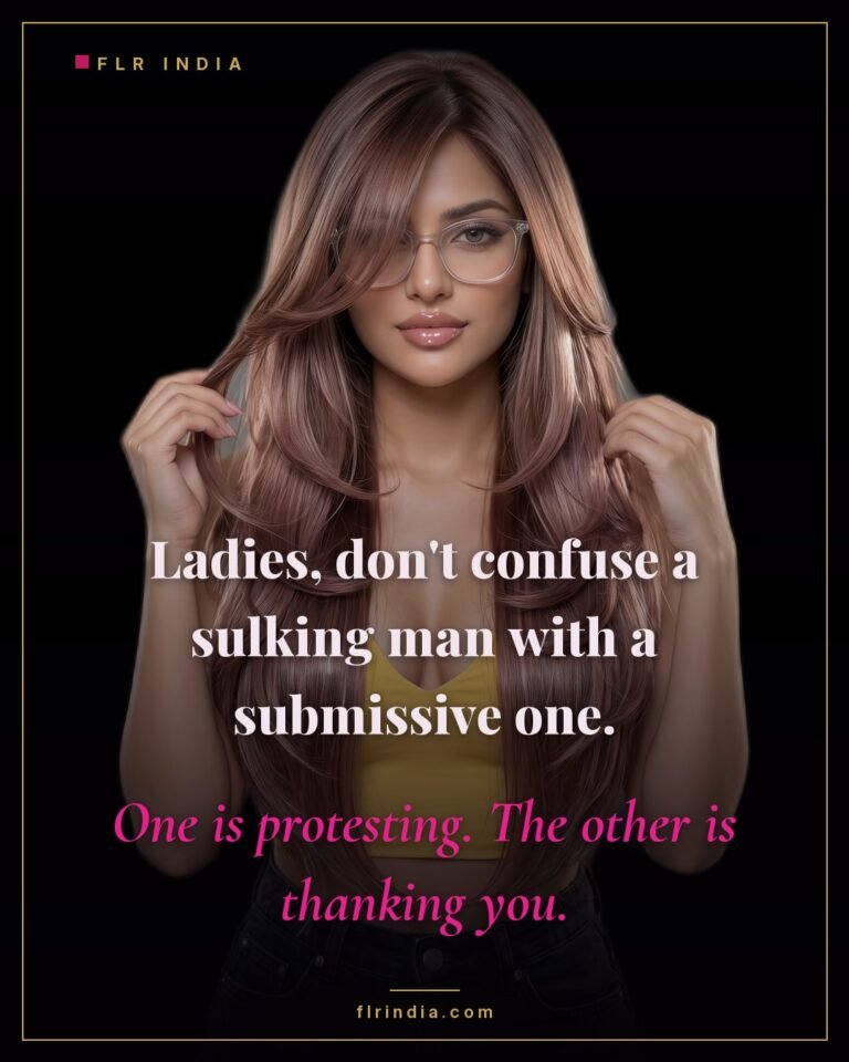 FLR tips caption — experienced FLR wife tells women to tell a sulking man from a truly submissive one.