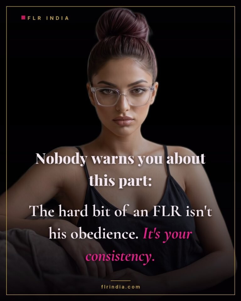 FLR tips caption — the hardest part of a female led relationship is the wife's own consistency.