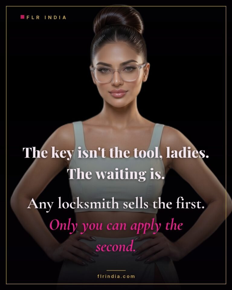FLR tips caption — experienced FLR wife tells other women the real tool of chastity is the waiting, not the key.