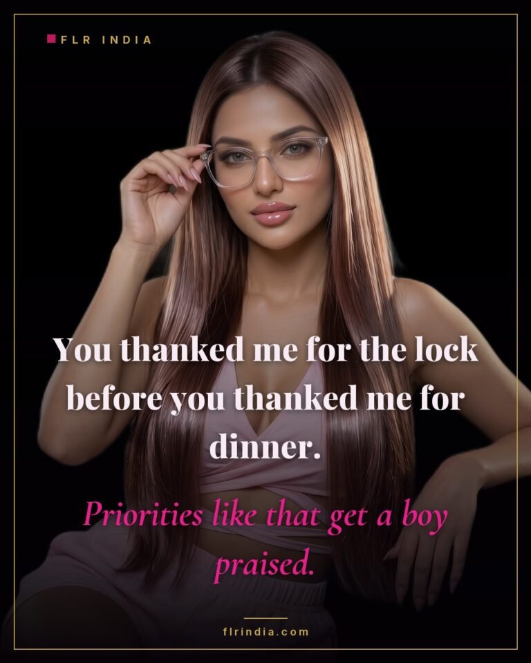 Good boy chastity caption — wife praises her husband for thanking her for chastity before dinner.