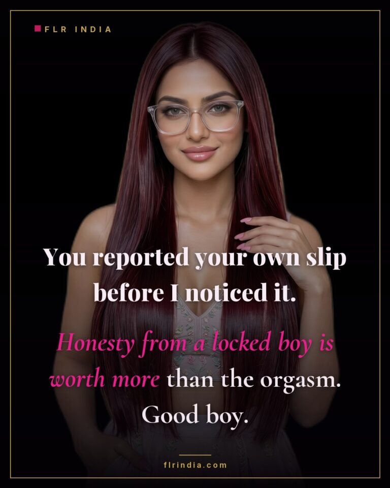 Good boy chastity caption — wife praises her locked husband for confessing a slip before she noticed.