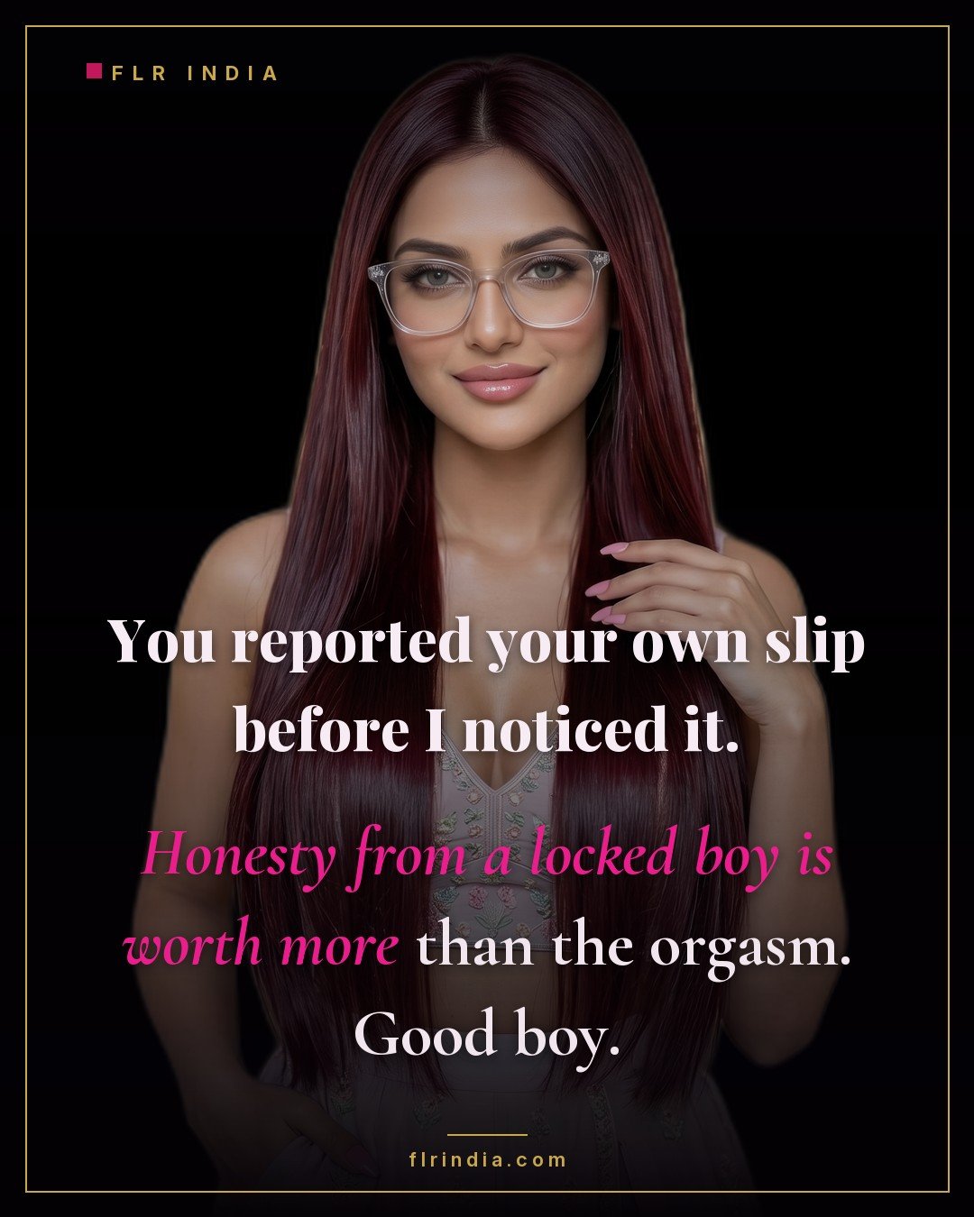 Good boy chastity caption — wife praises her locked husband for confessing a slip before she noticed.