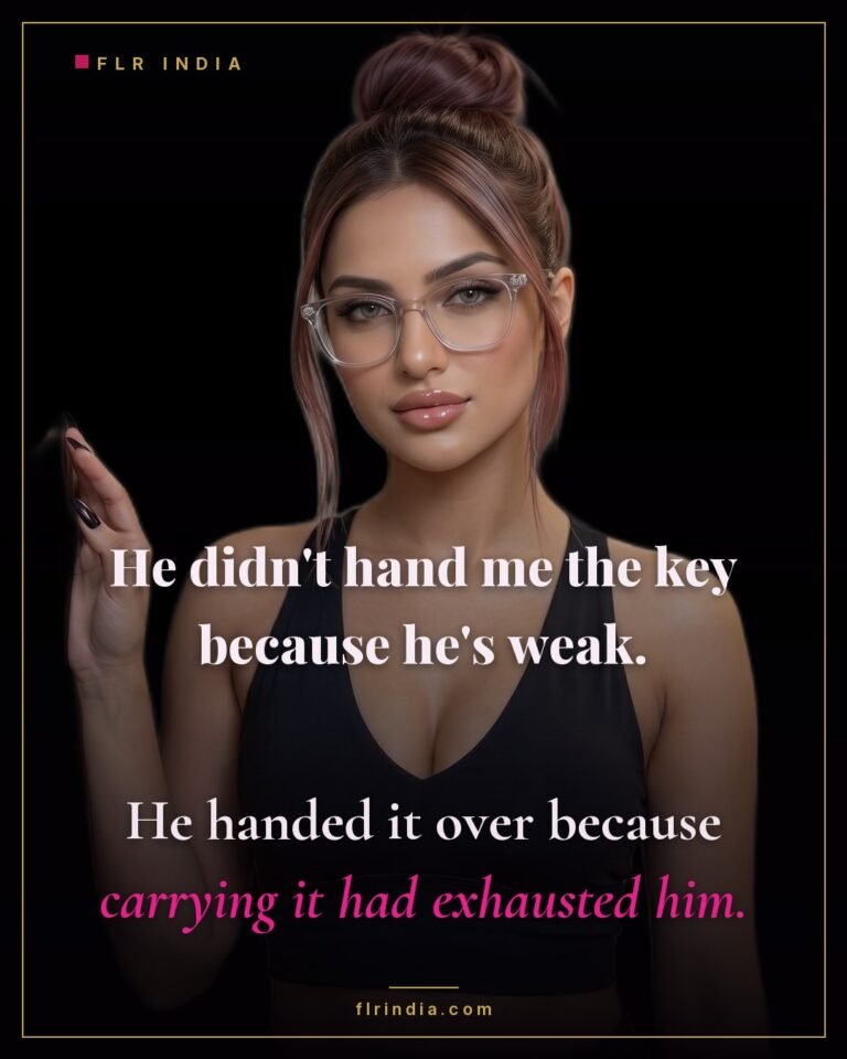 Keyholder caption — he gave up the key not from weakness but because holding it exhausted him.