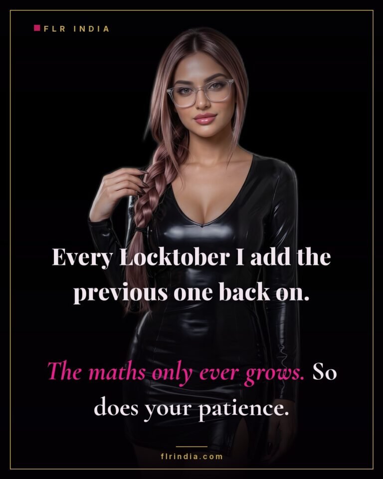 Locktober chastity caption — wife stacks each Locktober on the last so her husband's lock time only grows.