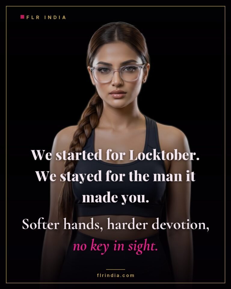 Locktober caption — wife keeps her husband locked for who chastity made him, with no key in sight.