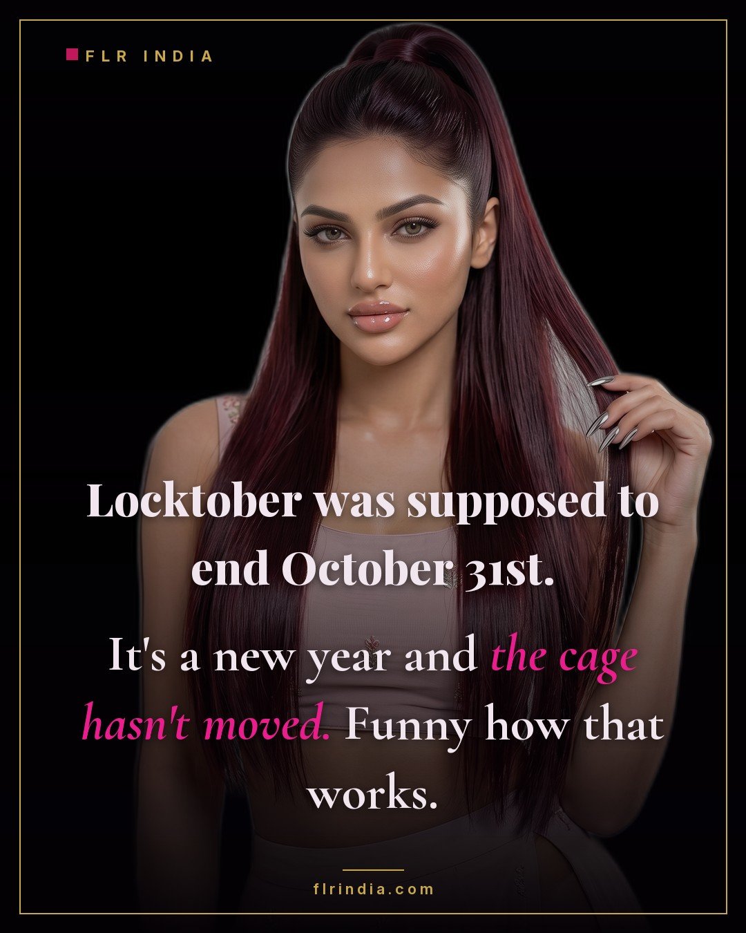 Locktober caption — wife notes the cage stayed on long past October into the new year.
