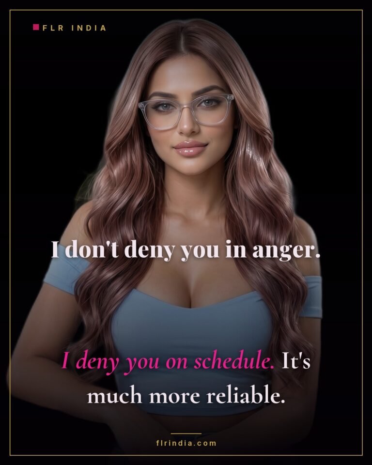 Orgasm denial caption — keyholder wife denies her husband on a calm schedule, not out of anger.