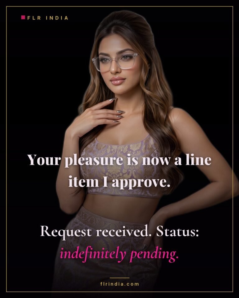 Orgasm denial caption — wife treats his pleasure as a request left indefinitely pending.