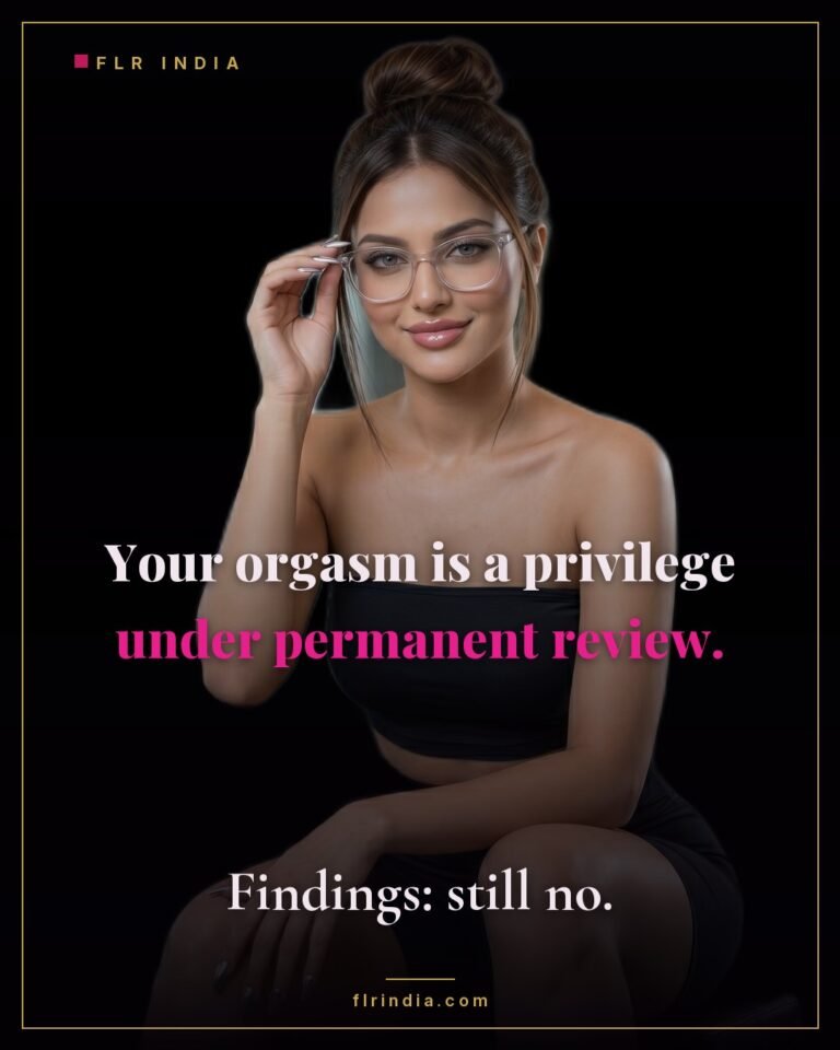 Orgasm denial caption — wife keeps her husband's release under permanent review with no approval.