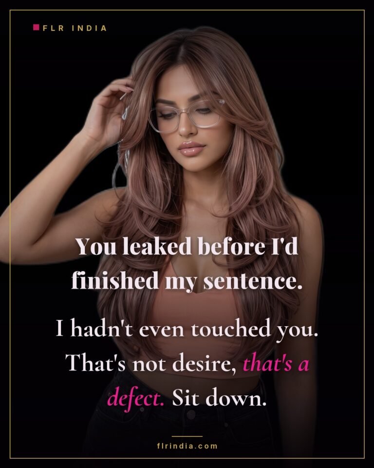 Premature ejaculation caption — wife mocks her husband for leaking untouched at just her words.